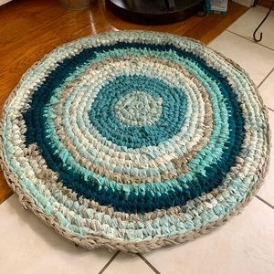 Handmade, upcycled fabric rug.